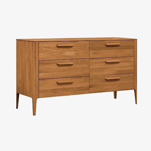 картинка Комод Аделаида с 6 ящиками 140х46х79 см массив дуба тон коньяк (масло) от производителя дизайнерской мебели Deephouse
