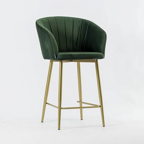картинка Стул полубарный Гарда вращающийся темно-зеленый бархат ножки золотые от производителя дизайнерской мебели Deephouse