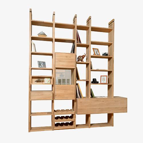 картинка Стеллаж Лунд 218,6х41х250 см массив дуба тон натуральный (масло) от производителя дизайнерской мебели Deephouse