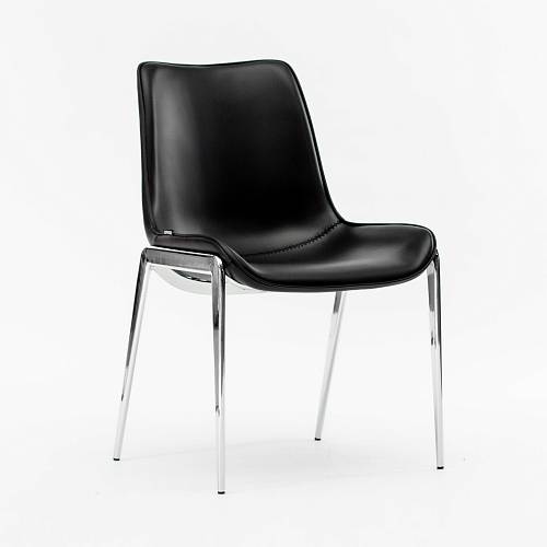 картинка Стул Эссен без подлокотников черная экокожа ножки хромированные от производителя дизайнерской мебели Deephouse
