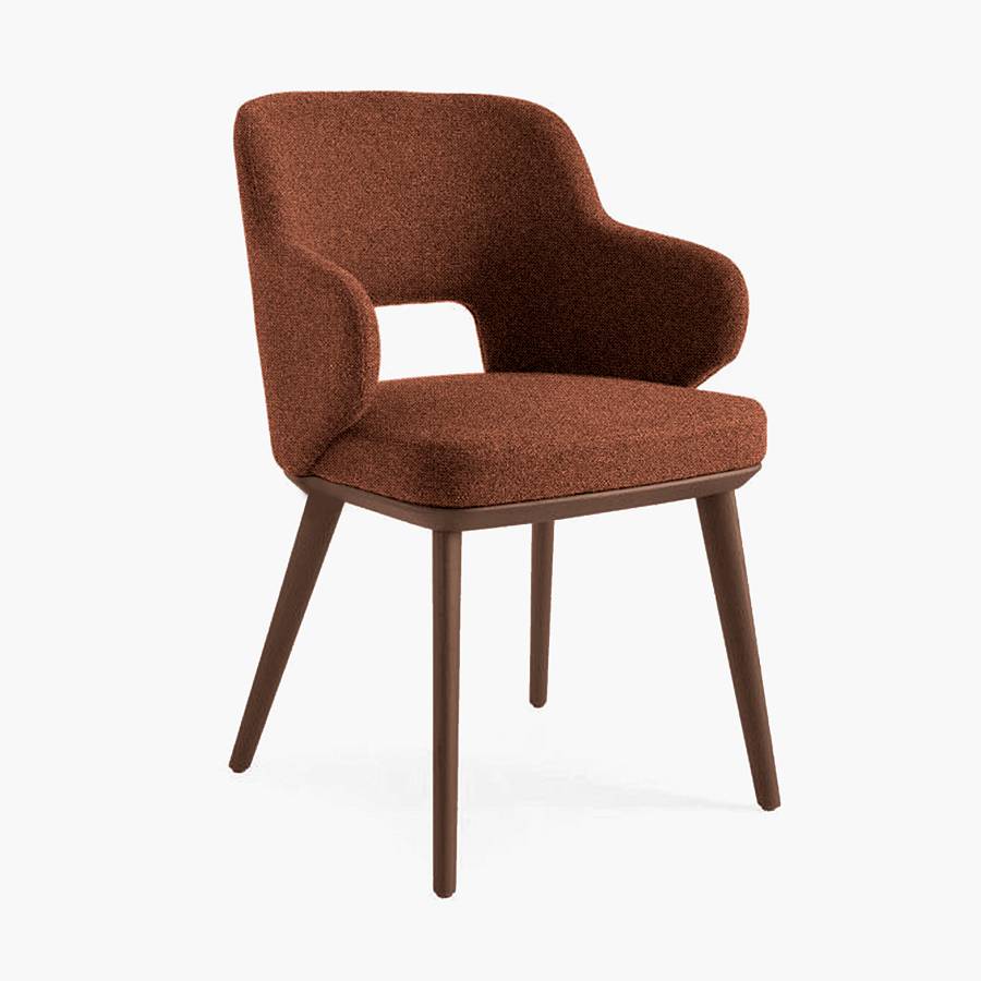 картинка Стул Трентино с подлокотниками с вырезом ткань цвет охра ясень тон орех (лак/матовый) от производителя дизайнерской мебели Deephouse