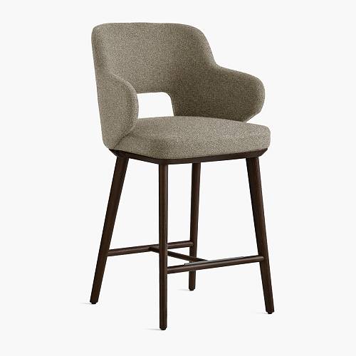 картинка Стул Трентино полубарный с подлокотниками с вырезом бежево-коричневая ткань ясень тон темный орех (лак/матовый) от производителя дизайнерской мебели Deephouse