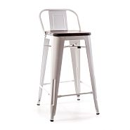 Барный стул TOLIX со спинкой белая сталь + темное дерево - 1