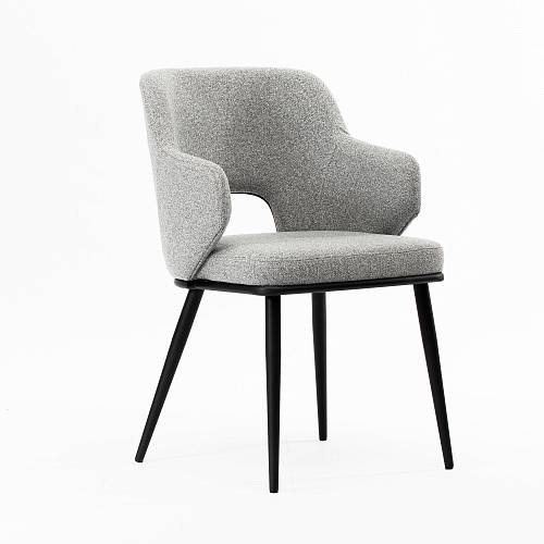 картинка Стул Трентино с подлокотниками с вырезом светло-серая ткань ножки металл тон черный от производителя дизайнерской мебели Deephouse