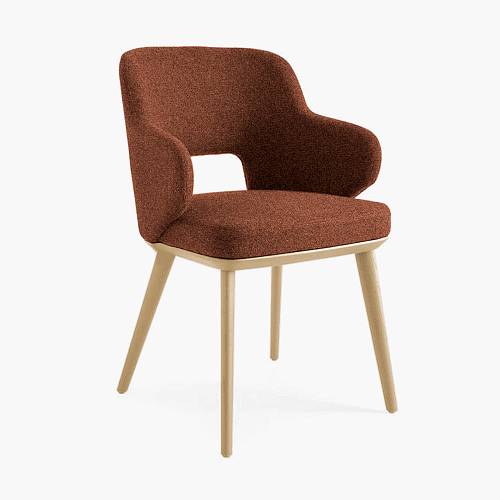 картинка Стул Трентино с подлокотниками с вырезом ткань цвет охра ясень тон натуральный (лак/матовый) от производителя дизайнерской мебели Deephouse