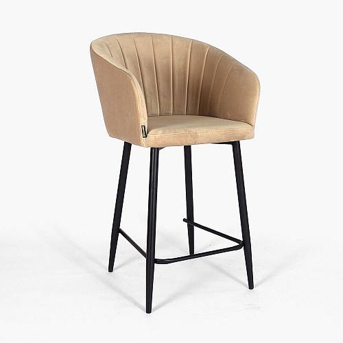 картинка Стул барный Гарда вращающийся бежевый бархат ножки черные от производителя дизайнерской мебели Deephouse