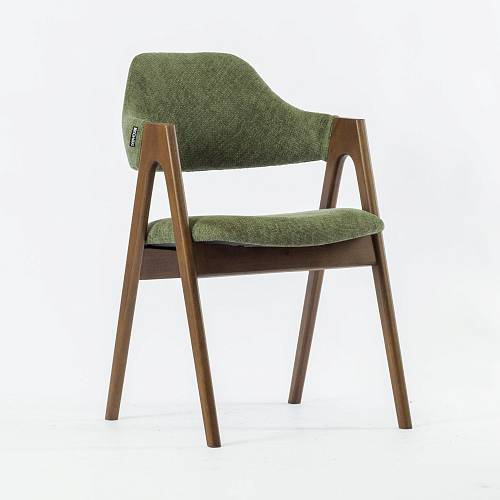 картинка Стул Белфаст зеленая ткань массив бука тон орех (лак/матовый) от производителя дизайнерской мебели Deephouse
