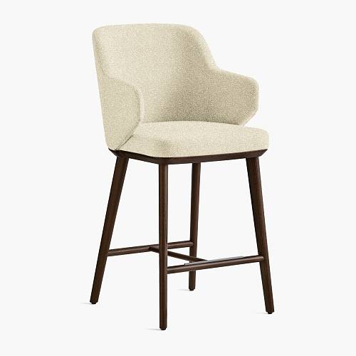 картинка Стул Трентино полубарный с подлокотниками без выреза светло-бежевая ткань ясень тон темный орех (лак/матовый) от производителя дизайнерской мебели Deephouse