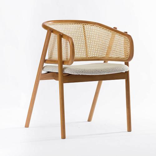 картинка Стул Шамони серая ткань спинка натуральный ротанг дерево гевея (тон натуральный) от производителя дизайнерской мебели Deephouse