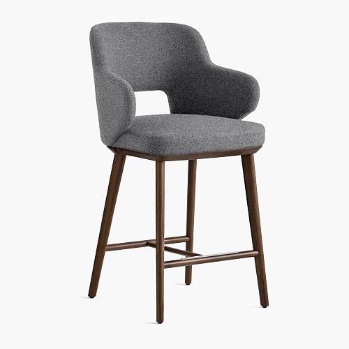 картинка Стул Трентино полубарный с подлокотниками с вырезом светло-серая ткань ясень тон орех (лак/матовый) от производителя дизайнерской мебели Deephouse