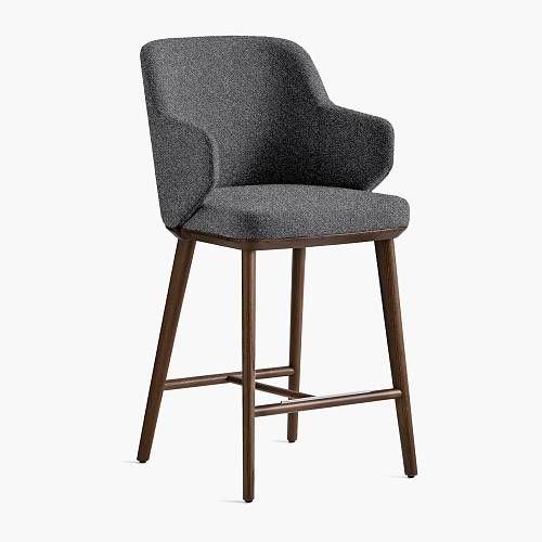 картинка Стул Трентино полубарный с подлокотниками без выреза серая ткань ясень тон орех (лак/матовый) от производителя дизайнерской мебели Deephouse