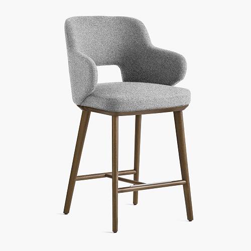 картинка Стул Трентино полубарный с подлокотниками с вырезом светло-серая ткань ясень тон терра (лак/матовый) от производителя дизайнерской мебели Deephouse