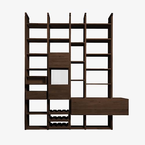 картинка Стеллаж Лунд 218,6х41х250 см массив дуба тон темный орех (бейц/лак) от производителя дизайнерской мебели Deephouse