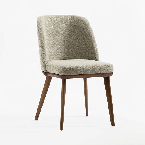 картинка Стул Трентино без подлокотников без выреза бежево-коричневая ткань ясень тон орех (лак/матовый) от производителя дизайнерской мебели Deephouse