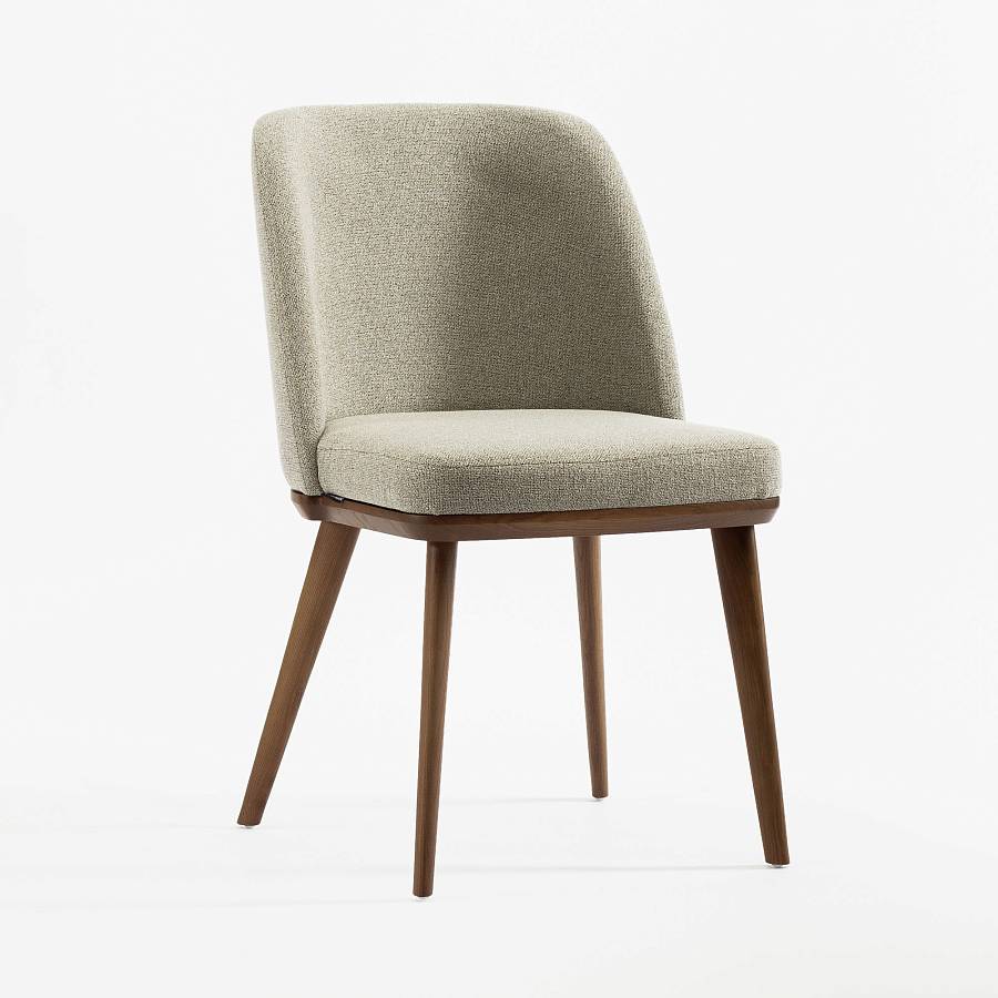 картинка Стул Трентино без подлокотников без выреза бежево-коричневая ткань ясень тон орех (лак/матовый) от производителя дизайнерской мебели Deephouse