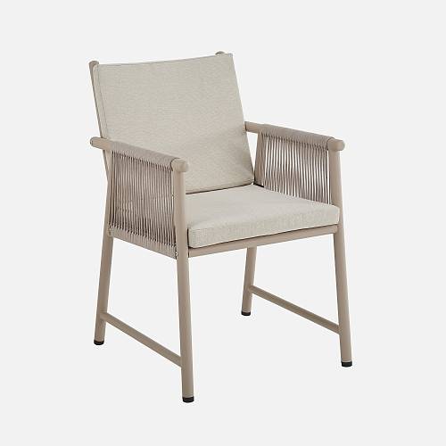 картинка Стул Корфу плетеный бежевый подушка бежевая ткань ножки бежевый металл от производителя дизайнерской мебели Deephouse