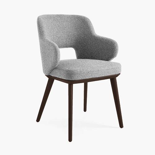 картинка Стул Трентино с подлокотниками с вырезом светло-серая ткань ясень тон темный орех (лак/матовый) от производителя дизайнерской мебели Deephouse