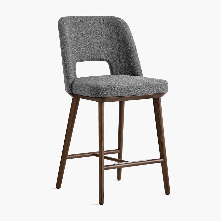 картинка Стул Трентино полубарный без подлокотников с вырезом светло-серая ткань ясень тон орех (лак/матовый) от производителя дизайнерской мебели Deephouse