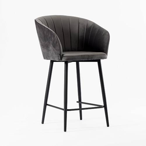 картинка Стул полубарный Гарда вращающийся темно-серый бархат ножки черные от производителя дизайнерской мебели Deephouse