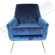 Кресло Амстердам темно-синий бархат + ножки золотой металл - 4