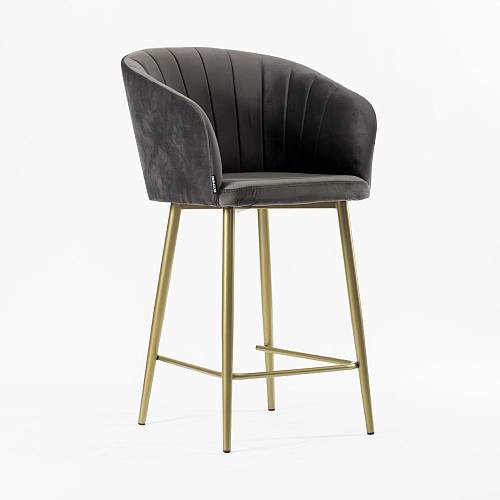 картинка Стул полубарный Гарда вращающийся темно-серый бархат ножки золотые от производителя дизайнерской мебели Deephouse