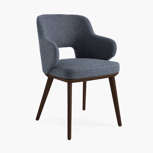 картинка Стул Трентино с подлокотниками с вырезом темно-синяя ткань ясень тон темный орех (лак/матовый) от производителя дизайнерской мебели Deephouse