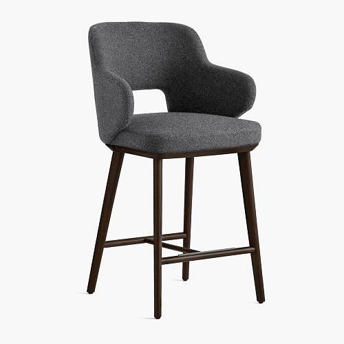 картинка Стул Трентино полубарный с подлокотниками с вырезом серая ткань ясень тон темный орех (лак/матовый) от производителя дизайнерской мебели Deephouse