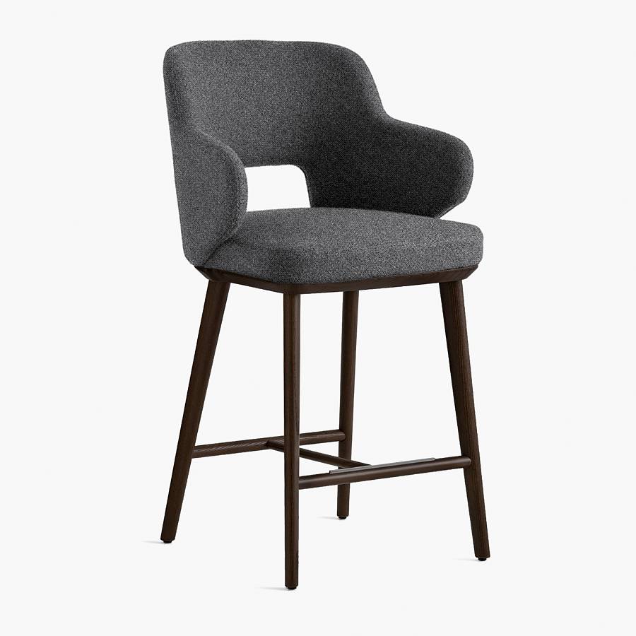 картинка Стул Трентино полубарный с подлокотниками с вырезом серая ткань ясень тон темный орех (лак/матовый) от производителя дизайнерской мебели Deephouse