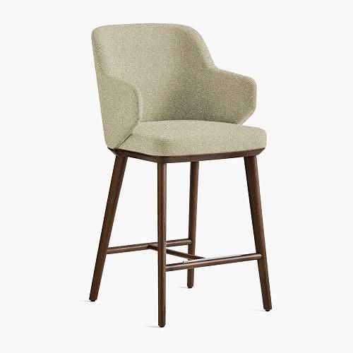 картинка Стул Трентино полубарный с подлокотниками без выреза светло-бежевая ткань ясень тон орех (лак/матовый) от производителя дизайнерской мебели Deephouse