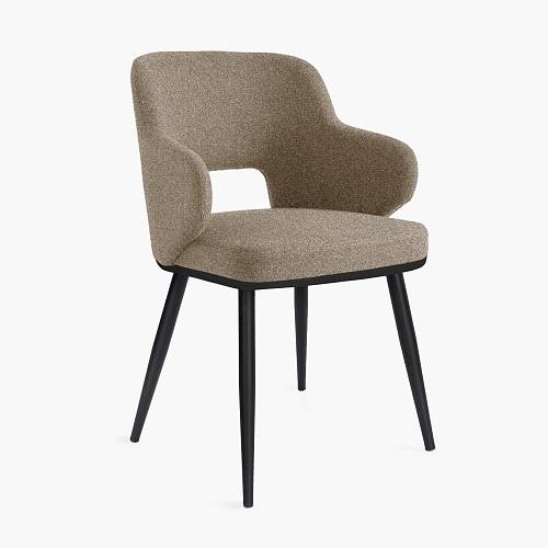 картинка Стул Трентино с подлокотниками с вырезом бежево-коричневая ткань ясень тон черный (лак/матовый) от производителя дизайнерской мебели Deephouse