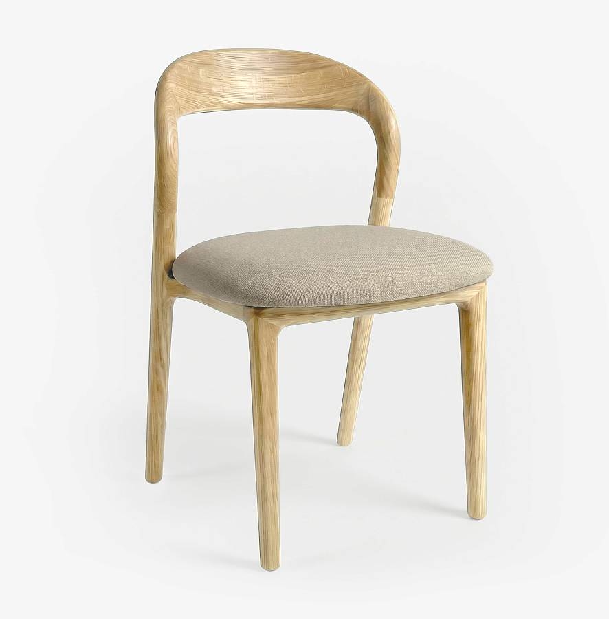 картинка Стул Лугано без подлокотников бежевая ткань береза тон натуральный (масло) от производителя дизайнерской мебели Deephouse