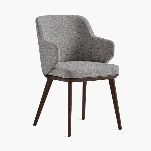 картинка Стул Трентино с подлокотниками без выреза светло-серая ткань ясень тон темный орех (лак/матовый) от производителя дизайнерской мебели Deephouse