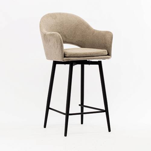 картинка Стул Магриб вращающийся барный бежево-коричневая ткань ножки черные от производителя дизайнерской мебели Deephouse