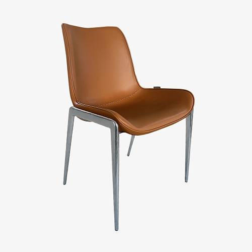 картинка Стул Эссен без подлокотников светло-коричневая экокожа ножки хромированные от производителя дизайнерской мебели Deephouse