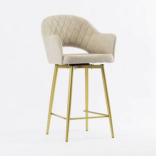 картинка Стул полубарный Белладжио вращающийся бежевая ткань ножки золото от производителя дизайнерской мебели Deephouse