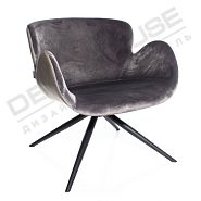 УЦЕНКА! Кресло для отдыха Болтон светло-серый бархат, внешняя часть экокожа серый винтаж + ножки черные - 1