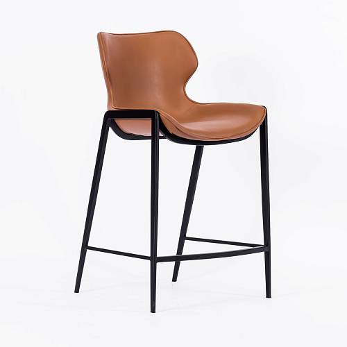 картинка Стул Найроби полубарный без прострочки светло-коричневая экокожа ножки черные от производителя дизайнерской мебели Deephouse