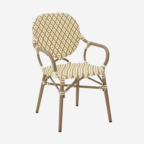 картинка Стул Маре с подлокотниками плетеный бежево-желтый ножки металл коричневые от производителя дизайнерской мебели Deephouse