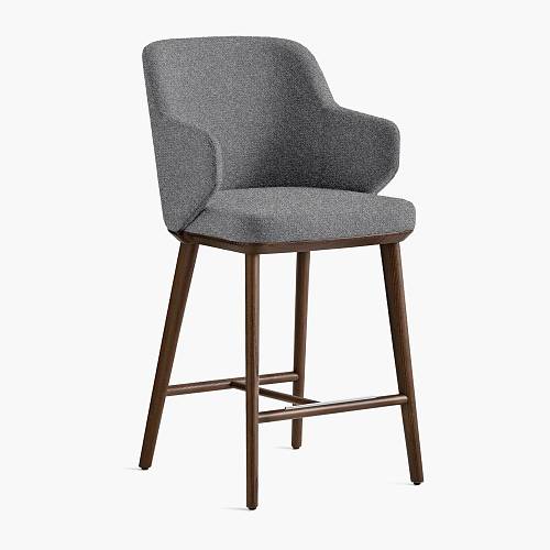 картинка Стул Трентино полубарный с подлокотниками без выреза светло-серая ткань ясень тон орех (лак/матовый) от производителя дизайнерской мебели Deephouse