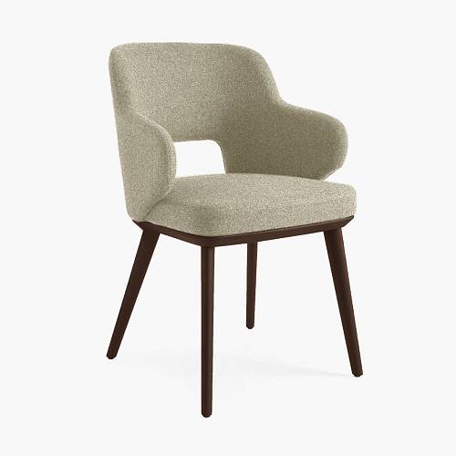 картинка Стул Трентино с подлокотниками с вырезом светло-бежевая ткань ясень тон темный орех (лак/матовый) от производителя дизайнерской мебели Deephouse