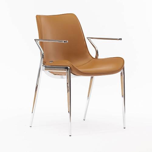картинка Стул Эссен светло-коричневая экокожа ножки хромированные от производителя дизайнерской мебели Deephouse
