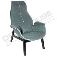 Кресло ВИШИ с оттоманкой ткань серо-голубая, ножки дерево черные массив - 4