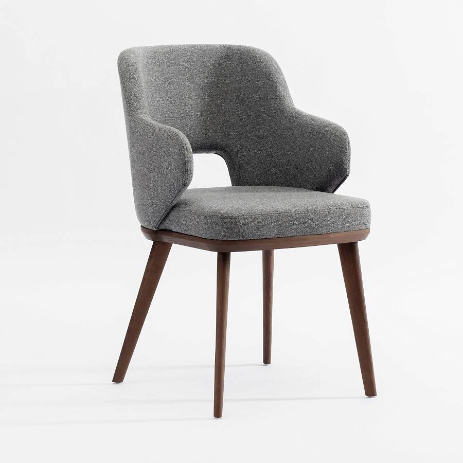 картинка Стул Трентино с подлокотниками с вырезом серая ткань ясень тон орех (лак/матовый) от производителя дизайнерской мебели Deephouse