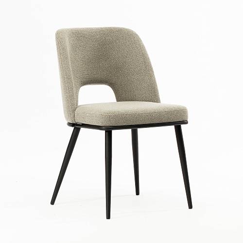 картинка Стул Трентино без подлокотников с вырезом бежево-коричневая ткань ножки металл тон черный от производителя дизайнерской мебели Deephouse