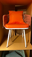 Стул Ибица плетеный оранжевый ножки металл белые подушка оранжевая - 10