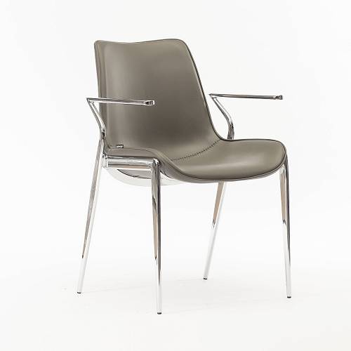 картинка Стул Эссен серая экокожа ножки хромированные от производителя дизайнерской мебели Deephouse