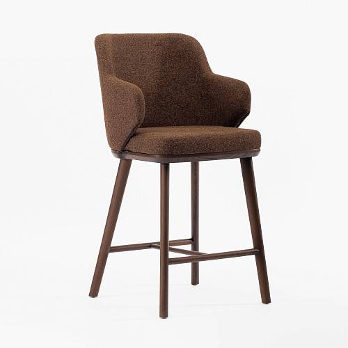 картинка Стул Трентино полубарный с подлокотниками без выреза ткань цвет охра ясень тон орех (лак/матовый) от производителя дизайнерской мебели Deephouse