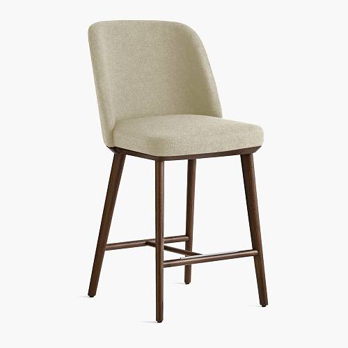 картинка Стул Трентино полубарный без подлокотников без выреза светло-бежевая ткань ясень тон орех (лак/матовый) от производителя дизайнерской мебели Deephouse