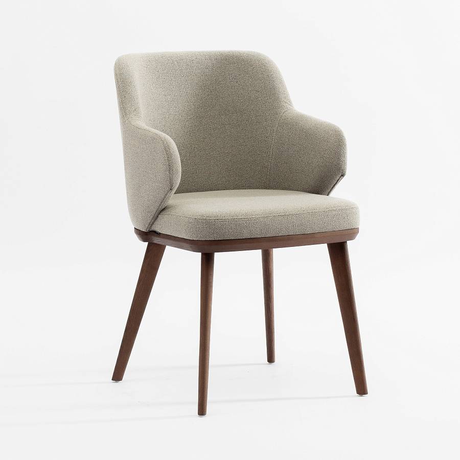 картинка Стул Трентино с подлокотниками без выреза бежево-коричневая ткань ясень тон орех (лак/матовый) от производителя дизайнерской мебели Deephouse