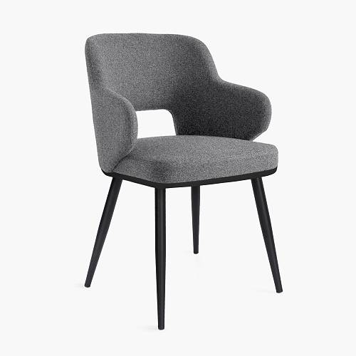 картинка Стул Трентино с подлокотниками с вырезом светло-серая ткань ясень тон черный (лак/матовый) от производителя дизайнерской мебели Deephouse